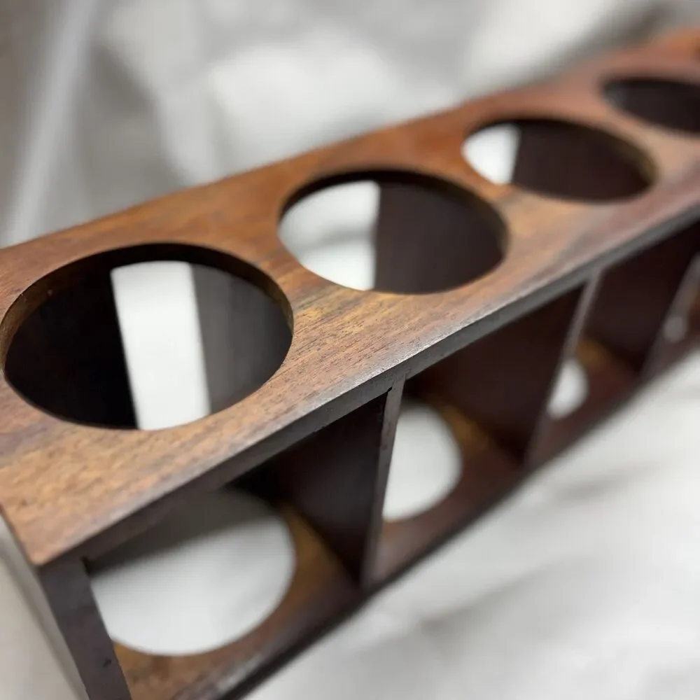 Crate & Barrel 5 Bottle Sheesham Wood Wall Mount Wine Rack Mid Century Modern